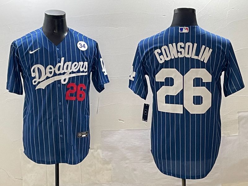 Men Los Angeles Dodgers #26 Gonsolin Blue Stripe Fashion Game 2025 Nike MLB Jersey style 4
